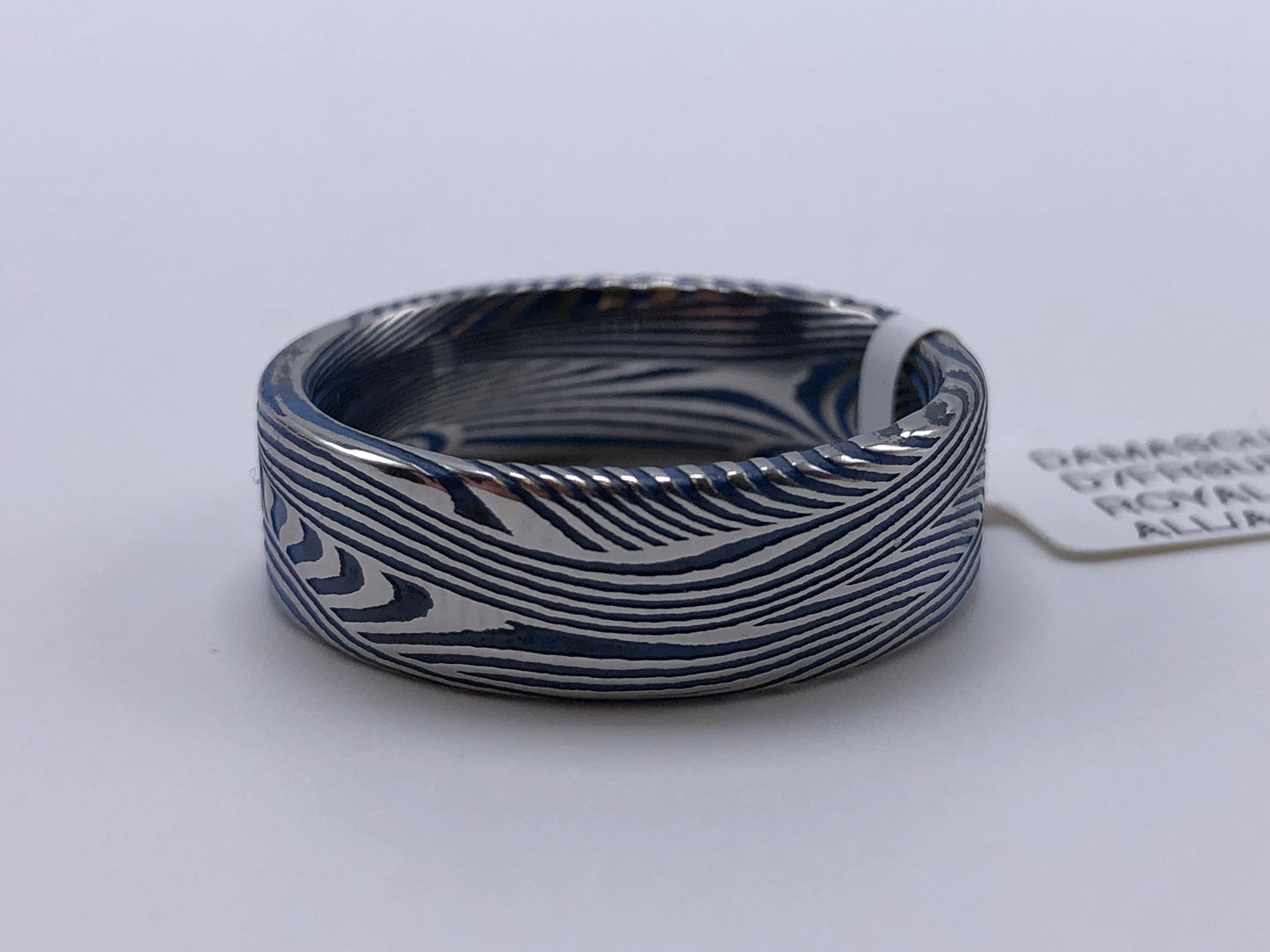 men's damascus steel 7mm sunset royal blue Wedding Ring