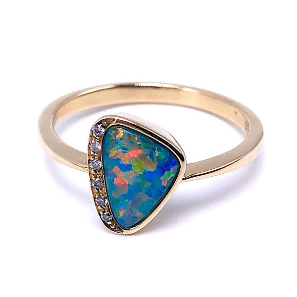 Opal and Diamond Doublet Ring