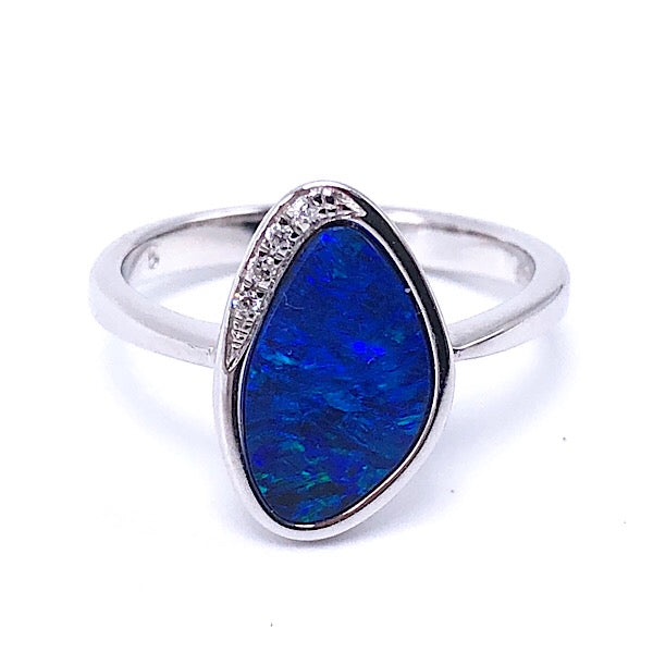 Opal and Diamond Doublet Ring in Sterling Silver