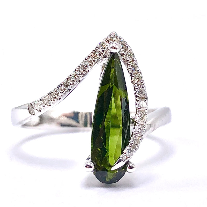 Pear Shaped Green Tourmaline/Diamond Ring