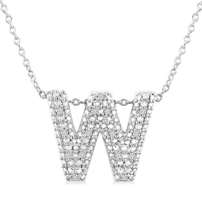 Sterling Silver Diamond 'W' Initial Necklace