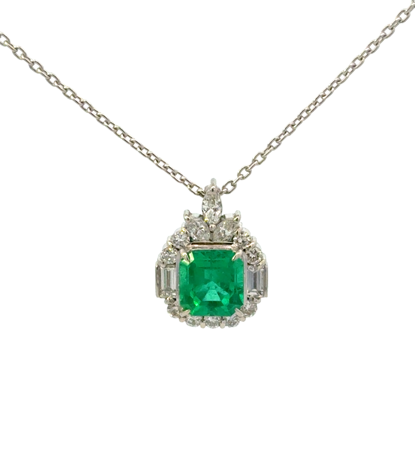 Emerald and Diamond Platinum Pendant