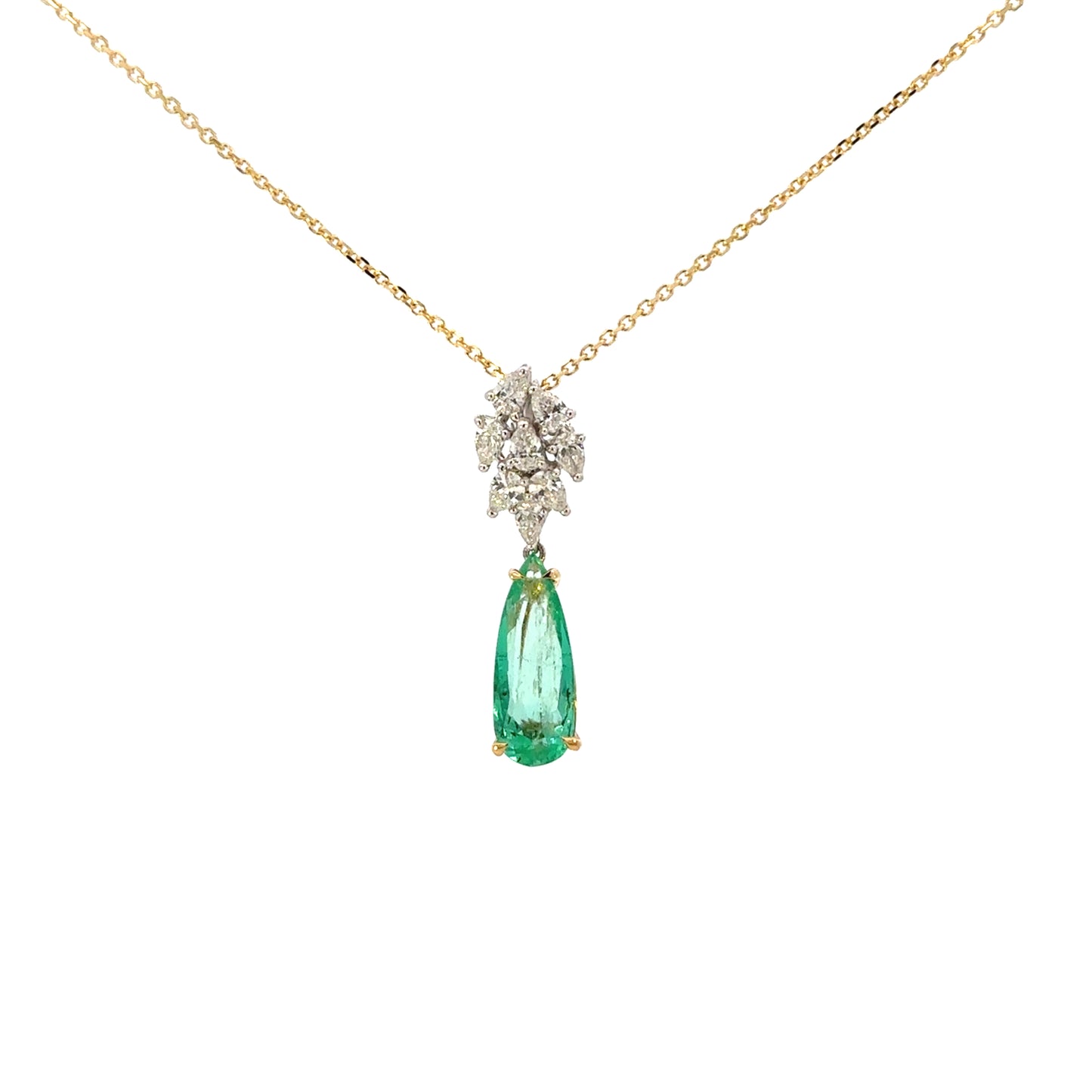 Pear Shape Emerald and Diamond Pendant