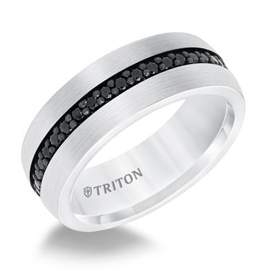 White Tungsten and Black Sapphire Wedding Ring
