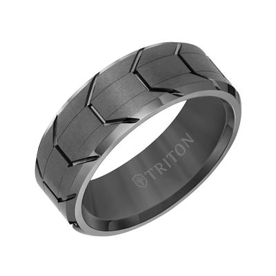 Grey Tungsten Wedding Ring with Rims
