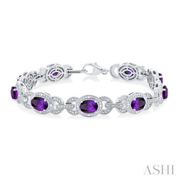 Sterling Silver Amethyst and Diamond Bracelet