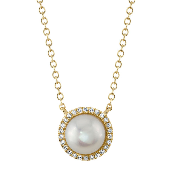 Pearl and Diamond Halo Pendant