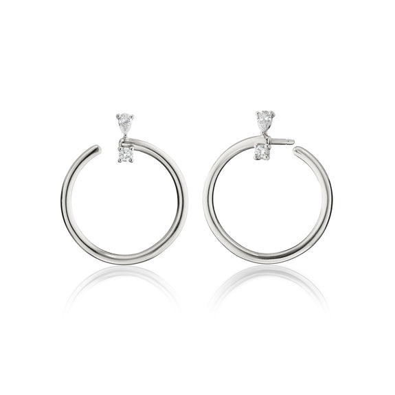 MRK Sterling Silver Large "Galaxy Wrap Hoop" Earrings with White Sapphires