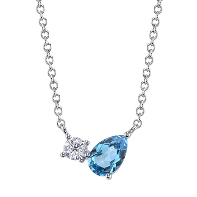 Shy Swiss Blue Topaz and Diamond Necklace