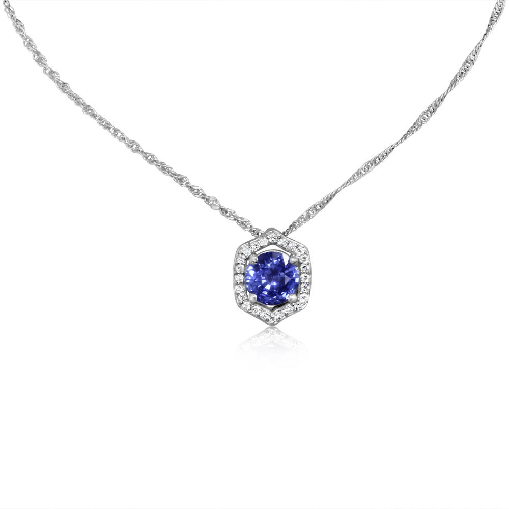 Sapphire Ceylon Round / Diamond Pendant