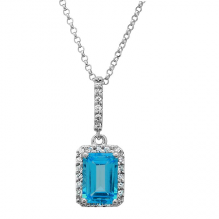 Colored Stone Swiss Blue Topaz and Diamond Pendant
