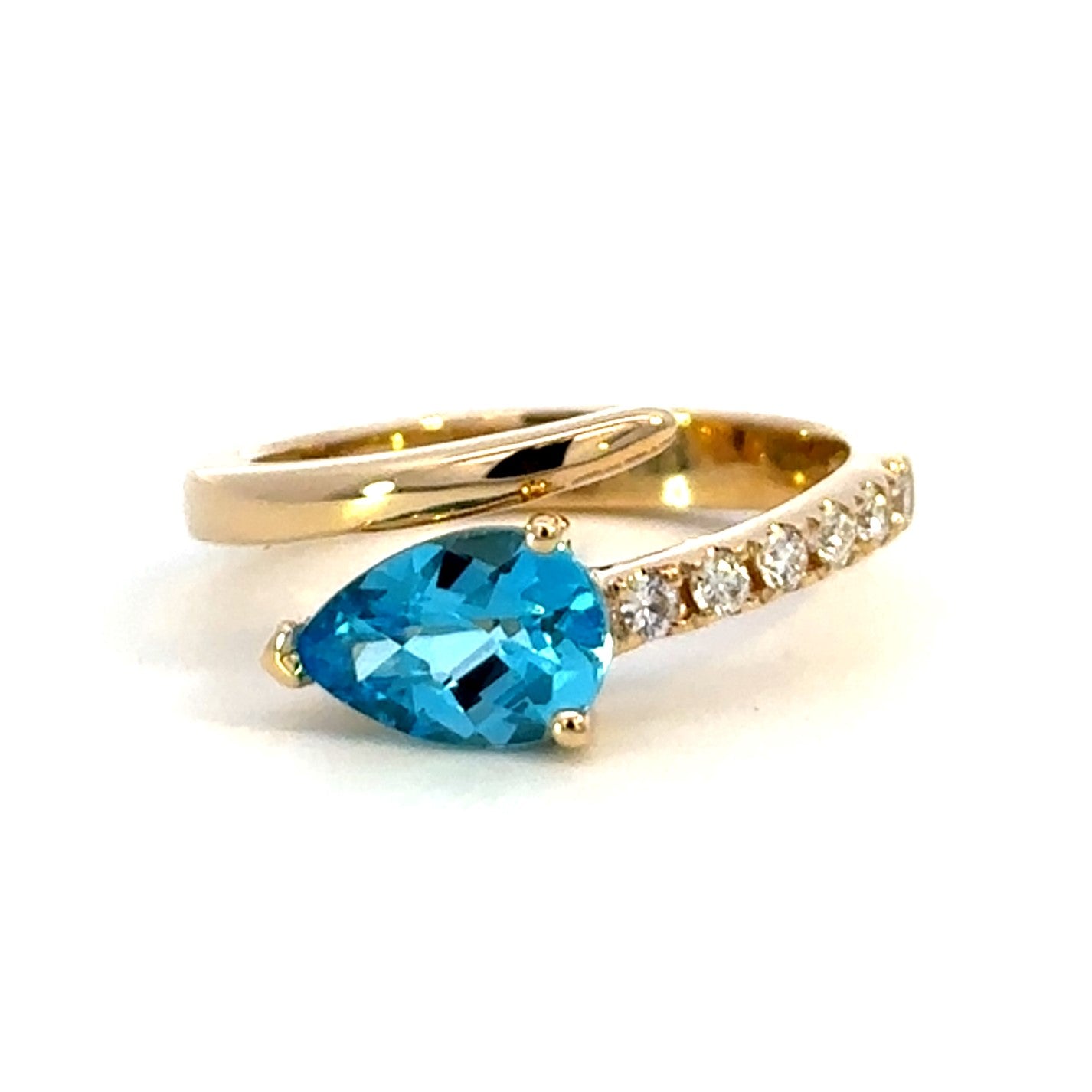Blue Topaz Swiss and Diamond Bypass Ring