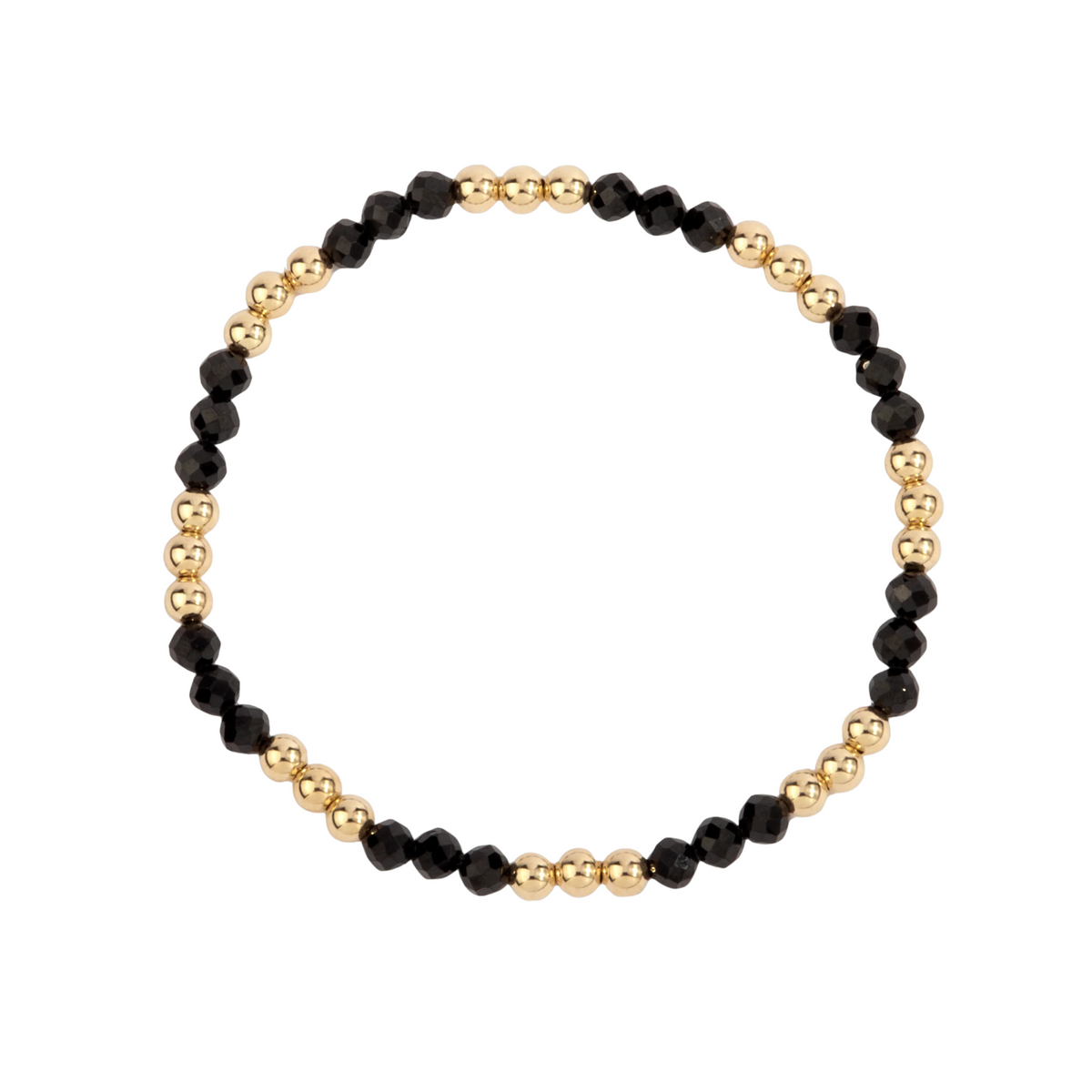 4MM Black Spinel and Gold Filled Beaded Bracelet