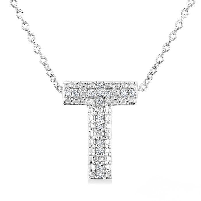 Sterling Silver Diamond 'T' Initial Pendant