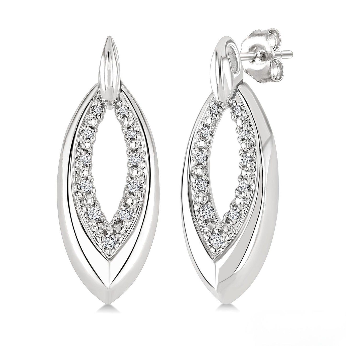 Sterling Silver Diamond Marquise Link Earring