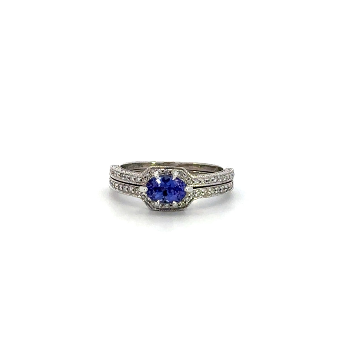 Estate Oval Tanzanite Double Pave Ring