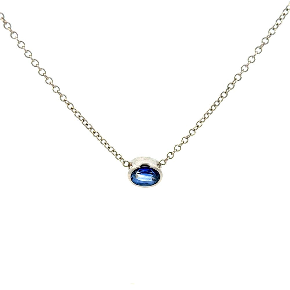 Estate Ceylon Oval Sapphire Bezel Necklace
