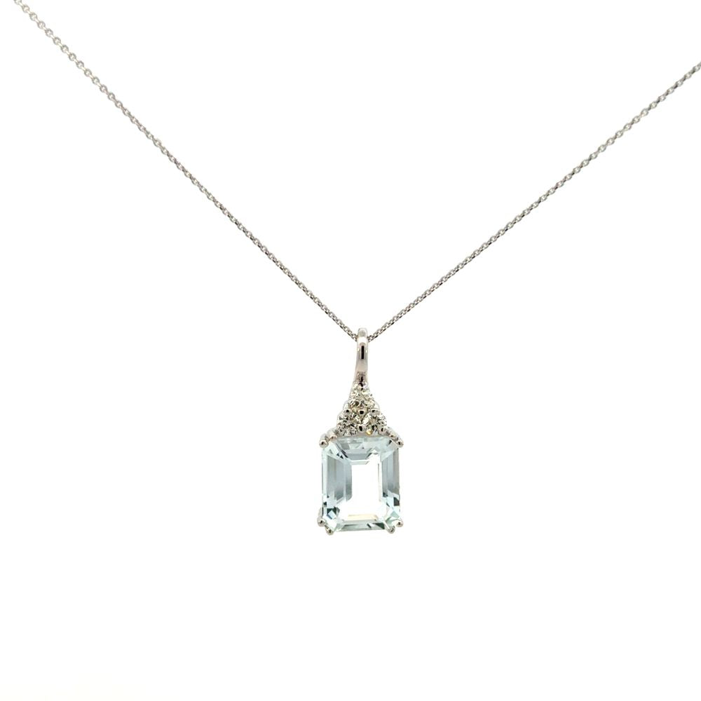 Colored Stone Aquamarine and Diamond Pendant