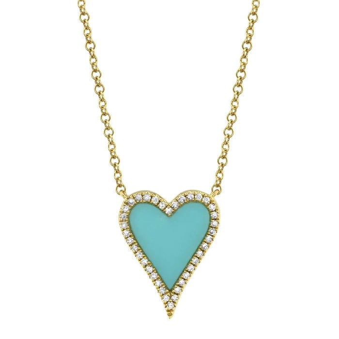 Shy Turquoise Composite and Diamond Heart Necklace