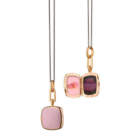 MRK Pink Enamel Vermeil Cushion Locket
