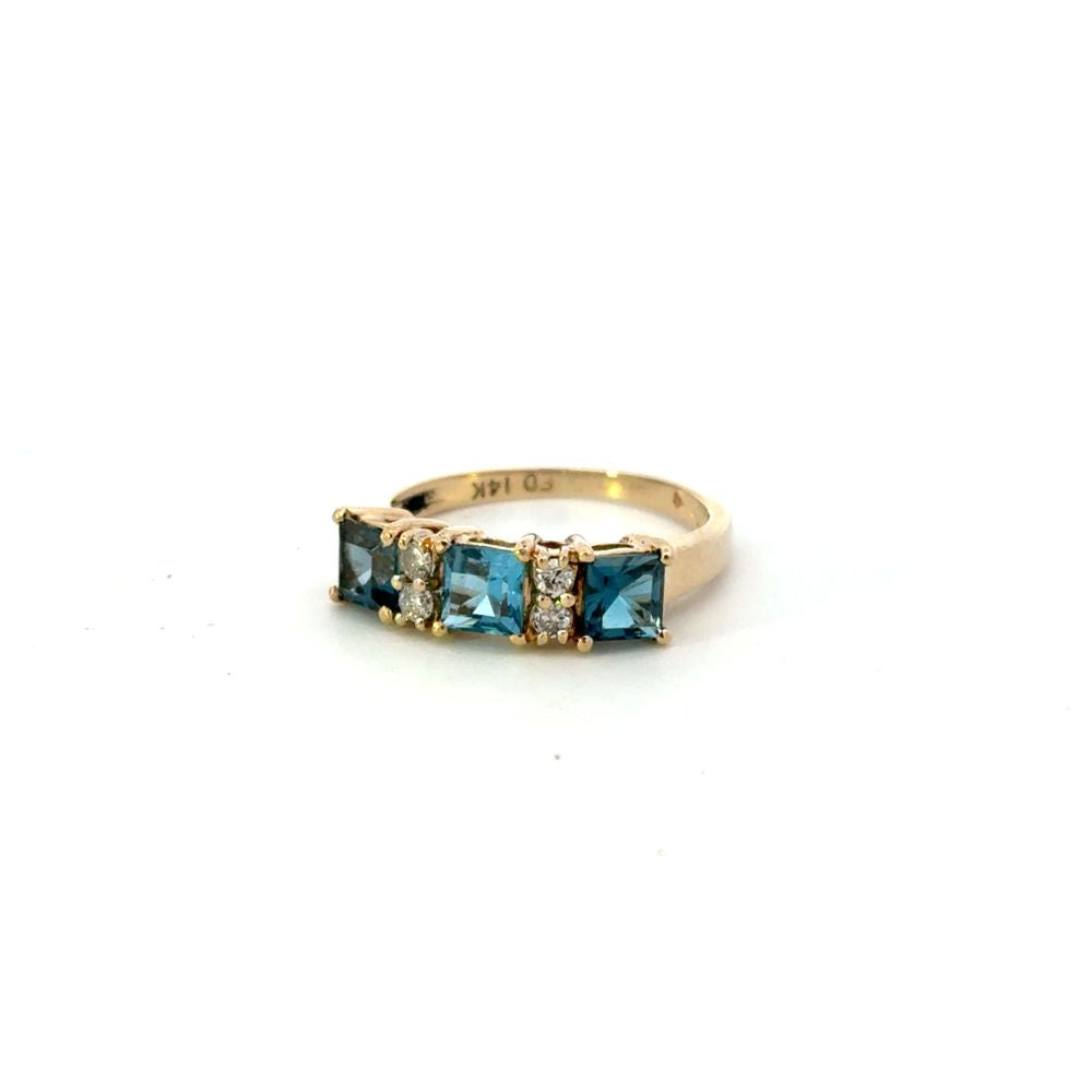 Estate Jewelry Square Blue Topaz and Diamond Ring