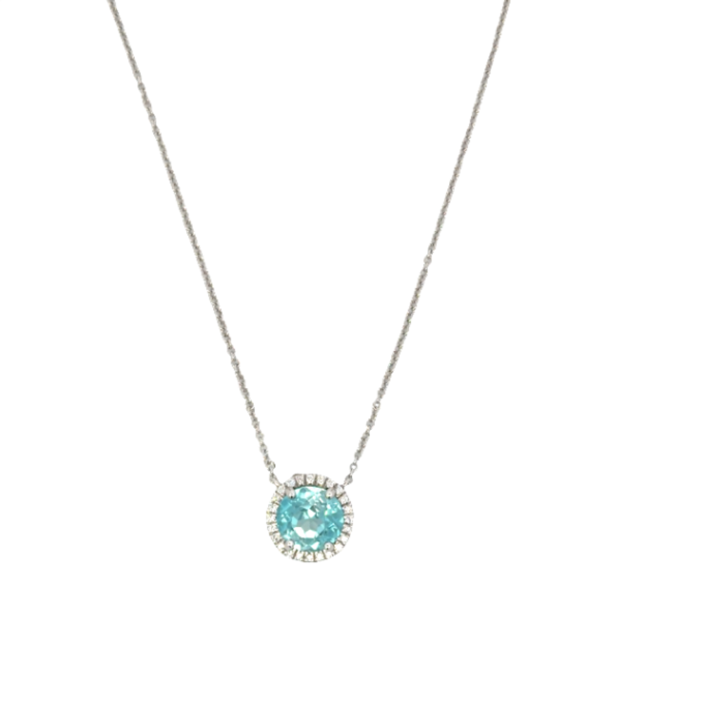 Blue Zircon and Diamond Pendant