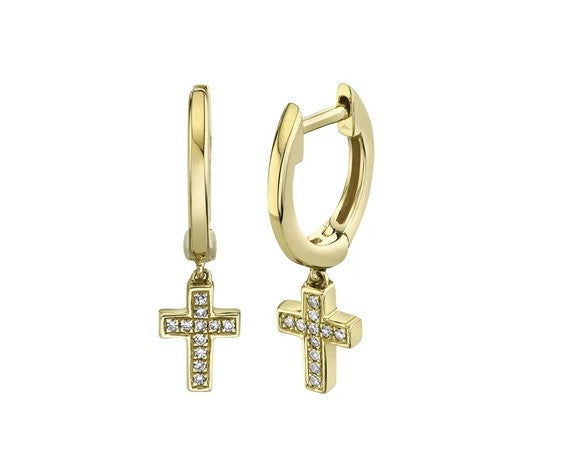 Diamond Cross Huggie Earrings
