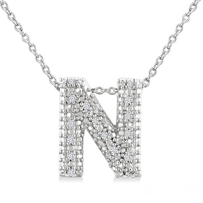 Sterling Silver Diamond 'N' Initial Pendant