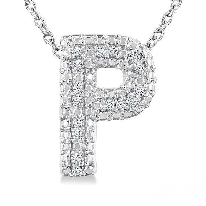 Sterling Silver Diamond 'P' Initial Pendant