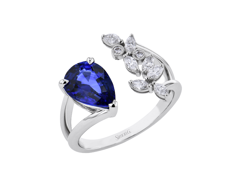 Simon G. Sapphire Pear and Diamond Ring