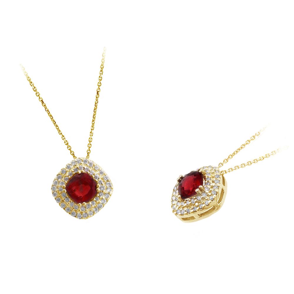 Colored Stone Ruby and Diamond Pendant