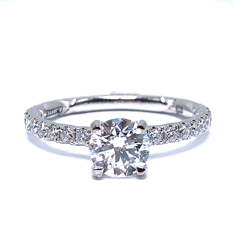 Brilliant cut Diamond Engagement Ring with hidden halo & diamond band
