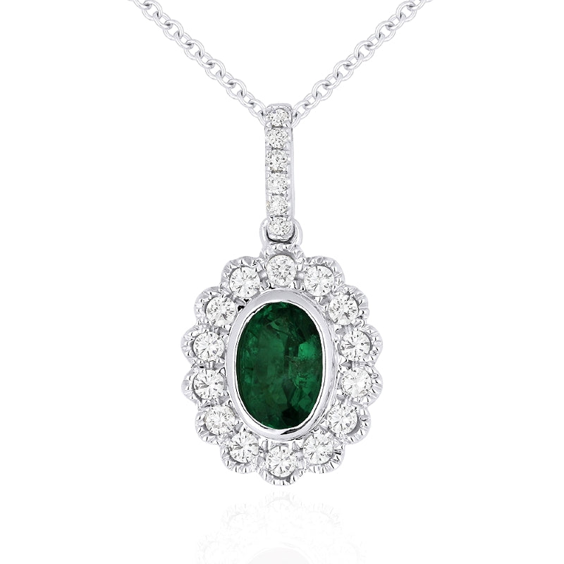 Emerald and Diamond Oval Pendant