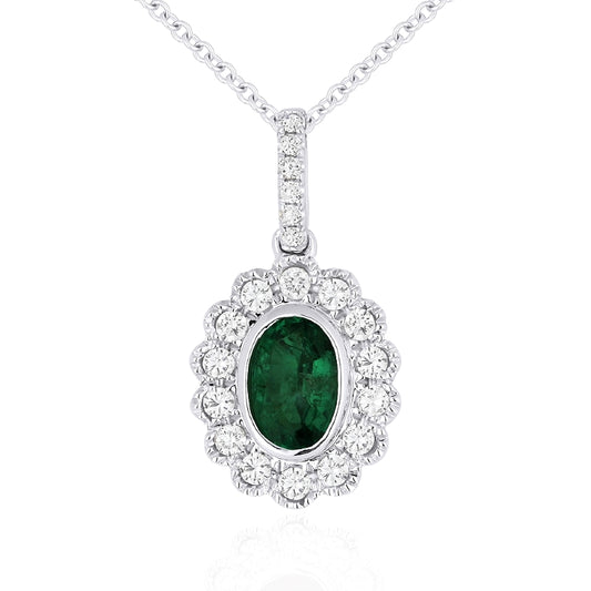 Emerald and Diamond Oval Pendant