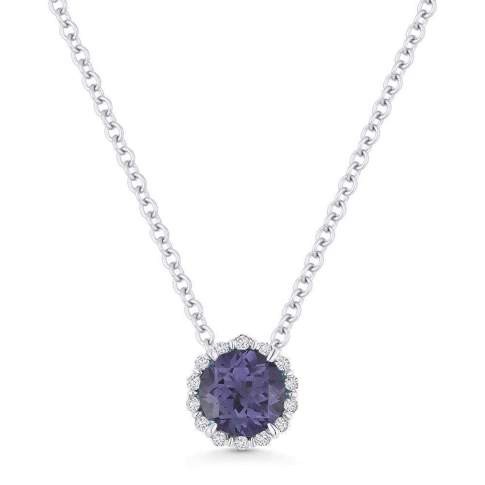 Created Alexandrite and Diamond Round Pendant