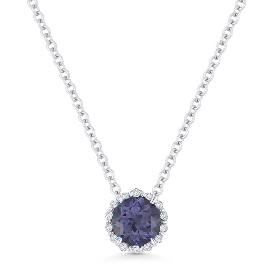 Created Alexandrite and Diamond Round Pendant