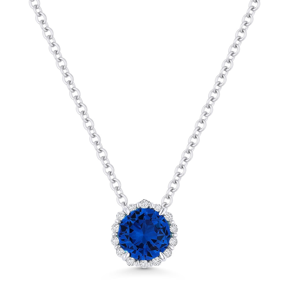 Created Blue Corundum/Dia Round Pendant
