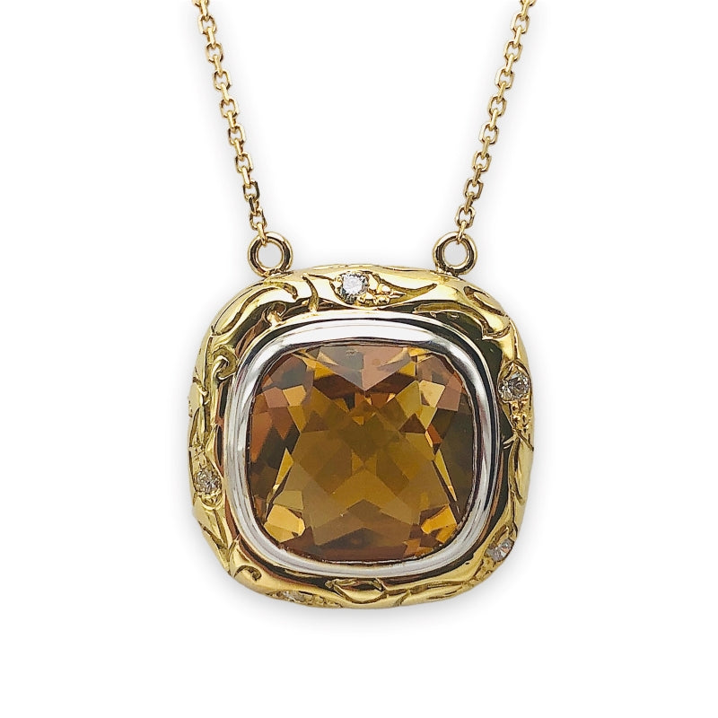 Citrine/Diamond Cushion Necklace