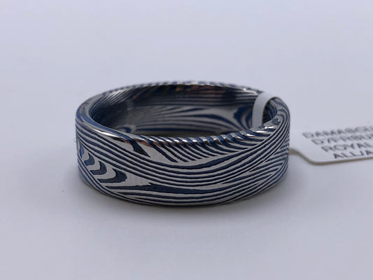 men's damascus steel 7mm sunset royal blue Wedding Ring
