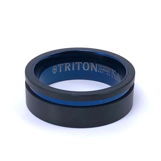 Black and Blue Tungsten Wedding Ring