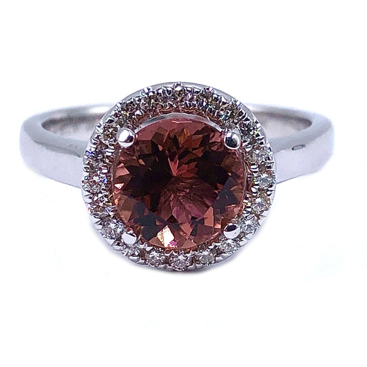 Tourmaline Pink and Diamond Round Ring