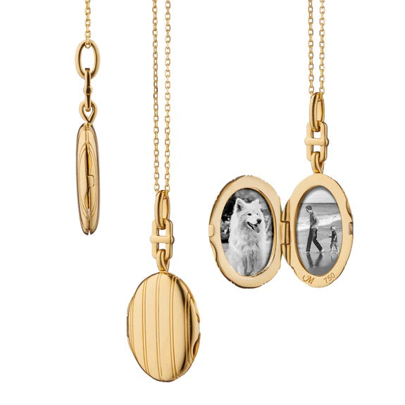 MRK Slim Pinstripe "Eve" 18K Gold Locket Necklace