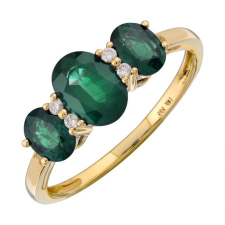 Color Stone Emerald and Diamond Ring-Women