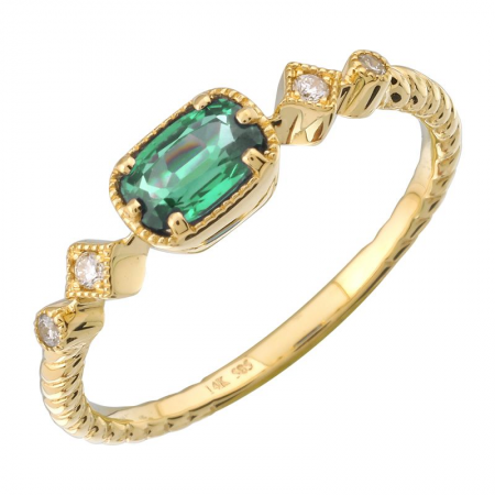 Color Stone Emerald and Diamond Ring-Women