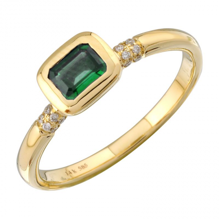 Color Stone Emerald and Diamond Ring-Women