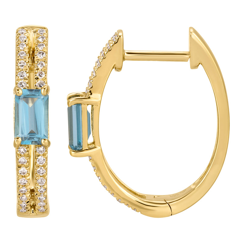 Blue Topaz and Diamond Hoops