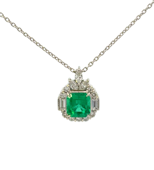 Emerald and Diamond Platinum Pendant