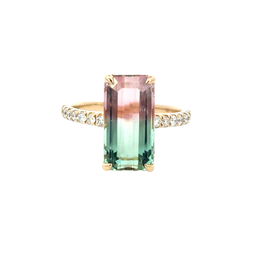 Watermelon Tourmaline and Diamond Ring