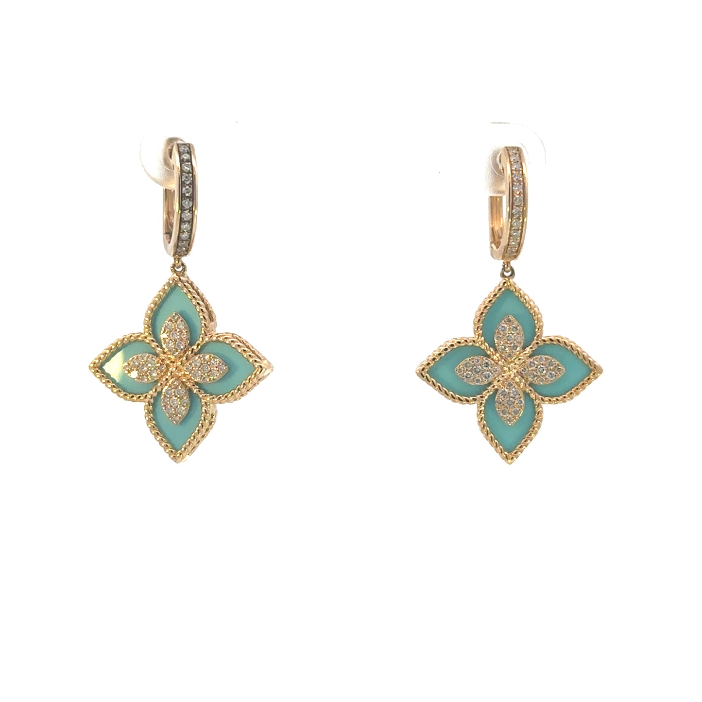 Turquoise and Diamond Flower Earrings