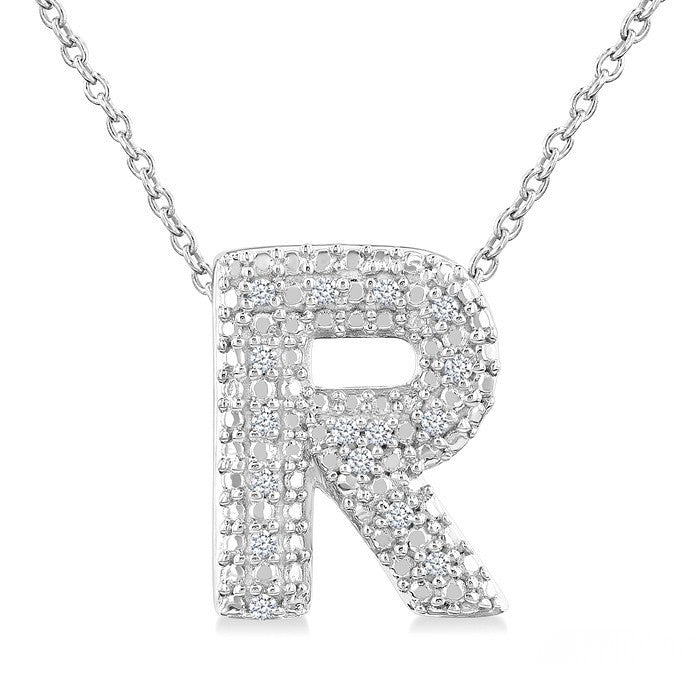 Sterling Silver Diamond 'R' Initial Pendant